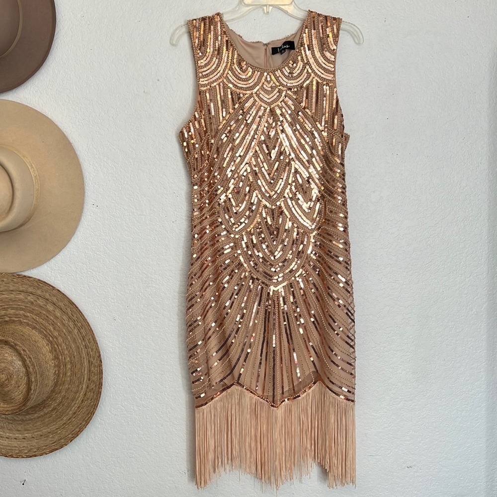 Champagne Sequin Fringe Flapper Dress